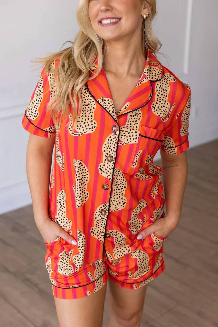 NEW MOON RYDER wild night pajama short set in hot pink/orange